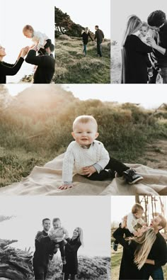 a collage of family photos in black and white with the sun shining down on them