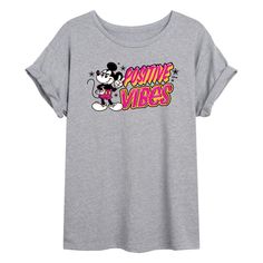 Disney - Positive Vibes - Women's Oversized T-Shirt - Celebrate the essence of Disney's Disney with officially licensed apparel featuring unique designs crafted exclusively by Hybrid Apparel. Each piece brings beloved characters, iconic imagery, and memorable moments to life, offering Disney fans a one-of-a-kind way to showcase their passion. Disney Streetwear T-shirt With Letter Print, Disney Letter Print T-shirt For Streetwear, Relaxed Fit Graphic T-shirt For Disney Fan Events, Relaxed Fit Graphic Print T-shirt For Disney Fan Events, Summer Disney T-shirt Relaxed Fit, Trendy Mickey Mouse Short Sleeve T-shirt, Disney Letter Print Tops For Streetwear, Trendy Character Print T-shirt For Disney Fan Events, Disney Graphic Print Relaxed Fit Tops