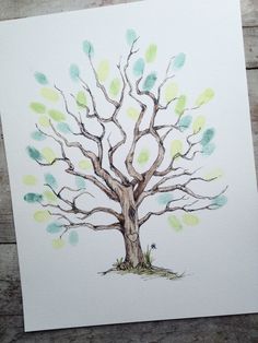 a watercolor painting of a tree with leaves on it