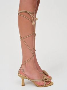 Amora Heel — Neutral | For Love & Lemons Neutral Heels, Tie Up Heels, Rose Applique, Brown Tie, For Love & Lemons, Lace Up Heels, For Love And Lemons, For Lovers, A Rose