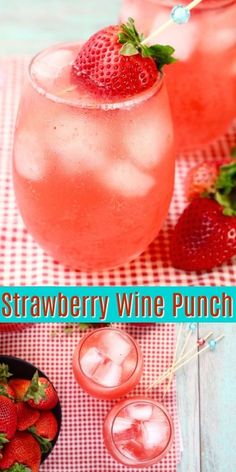 strawberry wine punch with strawberries on the table