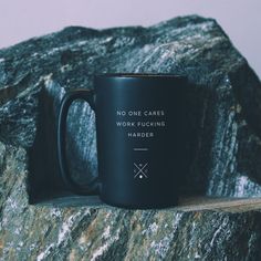 No One Cares Work Fucking Harder - 15oz Coffee Mug Coffee Motivation, Slay All Day, Black Coffee Mug, White Coffee Mugs, Black Coffee, Fun Stuff, Wake Up, Matte Black, Water Bottles