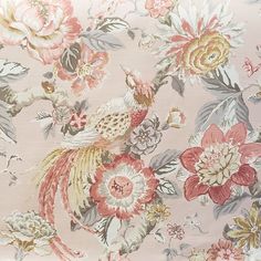 a floral wallpaper with a bird and flowers on it