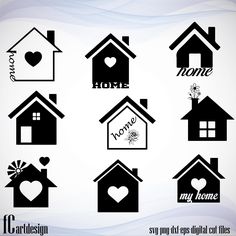 the silhouettes of houses and their names are shown in black on a white background