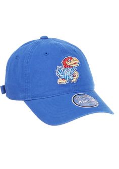 Dress like the most fashionable fan around with this Kansas Jayhawks  Womens Blue Girlfriend Adjustable Hat! This KU Jayhawks Womens Adjustable Hat features a embroidered logo on front. This adjustable cap features a washed finish and an adjustable strap on the back to create the perfect fit, so now everyone will know how much you love your Jayhawks. Go KU Jayhawks! 100% Cotton, Imported Collegiate Cotton Hat With Embroidered Logo, Blue Cotton Sports Hat, Blue Cotton Hat For Sports Events, Game Day Cotton Baseball Cap In Team Colors, Team-colored Cotton Baseball Cap For Game Day, Game Day Cotton Hat With Embroidered Logo, Adjustable Blue Baseball Cap For College, Adjustable Hats With Embroidered Logo For Fan Gear, Team-colored Cotton Hats With Curved Brim