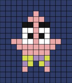 A small pixel art template of Patrick Star from Sponge-Bob Square-Pants. Small Patterns Drawing, Pixel Art Pattern Spongebob, Pixel Art Spongebob Easy, Sponge Bob Pixel Art, Patrick Pixel Art, Pixel Spongebob, Pixel Art Small Cute, Spongebob Perler Beads, Spongebob Pixel Art