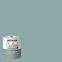 a can of blue harbor paint with the words rustoleum chalked on it