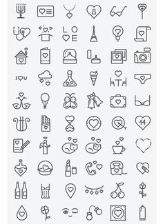 a large set of thin line icons with different shapes and sizes, all on white background