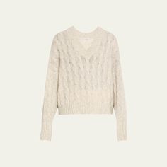 Brunello Cucinelli cable-knit sweater in a mohair and wool finish  V-neckline Long sleeves Ribbed trim  Hip length  Pullover style Wool/mohair Made in Italy Cableknit Sweater, Mohair Wool, Bergdorf Goodman, Brunello Cucinelli, Hip Length, Pullover Styling, Cable Knit, Sweater Outfits, Knit Sweater