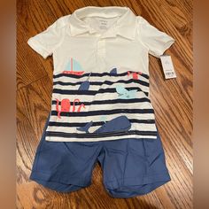 Carter’s Boy Polo/Short Set, Size 2t, Nwt Playful White Cotton Shorts, Casual Fitted Shorts For Playtime, White Short Top For Playwear, White Cotton Playwear Shorts, Playful White Fitted Shorts, Playful Fitted White Shorts, Short Set, Matching Sets, Short Sets