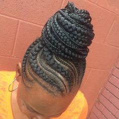 Braided Hairstyles In Bun, Cornrow Top Bun, Natural Hair Braids Updo, Braided Hairstyles Updo For Work, Cornrow Braid Bun Styles, Cornrows Updo Bun, Braided Up Do For Black Women, Updo Braided Hairstyles For Black Women, Goddess Braids Bun