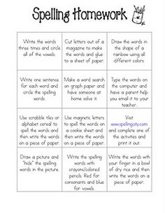 spelling homework worksheet for students to practice spelling and word work in the classroom