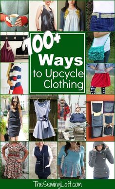 the cover of 100 ways to upcycle clothing, with images of different outfits and accessories