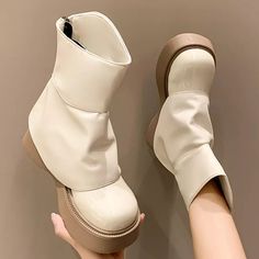 Platform Boots Women, Short Zipper, Short Ankle Boots, Ankle Boots Women, Pu Boots, Footwear Design, Kawaii Shoes, Yellow Shoes