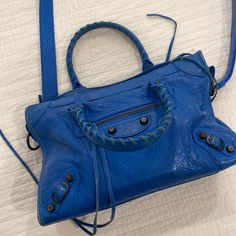 Used Condition. Wear And Tear Is Pictured But This Bag Is Meant To Look Worn. Purchased From The Realreal In 2020 And Have Only Carried A Few Times Motocross, Carry On, Balenciaga, To Look, That Look, Color Blue, Bag Lady, Shoulder Bag, How To Wear