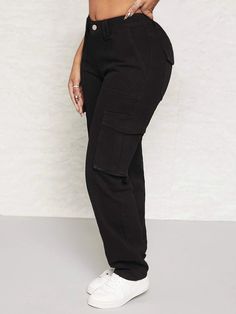 This Multi-Pocket Side Cargo Jeans is the perfect combination of style and functionality. These cargo pants feature an elastic waist, a high waistline, and a regular fit for comfort and ease of movement. With belt, button, knot, pocket, and zipper details, you'll have ample storage space for your essentials. Made of viscose fabric, these non-stretch jeans are durable and easy to care for. Details: Type: Cargo Pants Closure Type: Elastic Waist Details: Belted, Button, Knot, Pocket, Zipper Waist L Black Tapered Leg Cargo Jeans With Pockets, Black Cargo Pants With Pockets For Work, Black Utility Bottoms With Pockets, Utility Cargo Jeans With Elastic Waistband, Casual Cargo Jeans With Elastic Waistband For Workwear, Versatile Black Cargo Pants For Streetwear, Black High Waist Cargo Pants With Multiple Pockets, Black High Waist Cargo Pants With Pockets, Baggy Cargo Jeans With Side Pockets For Workwear