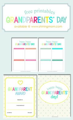 the free printables for grandparents's day are shown in three different colors