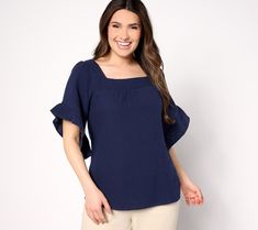 You're getting beachier! This playful cotton gauze top brings the vacay vibes to your everyday spring and summer routines. From Belle Beach by Kim Gravel. Summer Routines, Cotton Gauze Top, Wrap Tunic, Vacay Vibes, Kim Gravel, Gauze Top, Batwing Top, Knit Shrug, Ruffle Sleeve Top