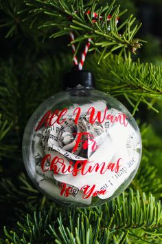 a christmas ornament hanging from a tree