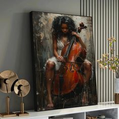 a painting of a woman playing the cello