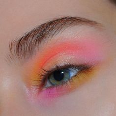 Justka on Instagram: “Two years of exploring colours, but still orange with pink and yellow is my number one. • • • @makeuprevolution Conceal and Define…” Festival Eye Makeup, Rainbow Eye Makeup, Orange Eye Makeup, Fruit Pie Filling, Artsy Makeup, Mekap Mata, 20 Makeup, Orange Eyeshadow, Yellow Makeup