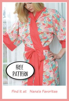 Kimono Robes Pattern, Sewing Kimono, Bathrobe Pattern, Lined Robe, Kimono Sewing, Diy Kimono, Connecting Threads, Diy Vetement, Gown Pattern