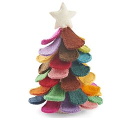 Handmade Multicolor Tabletop Christmas Tree in Hand Felted Wool - Arcadia Home Holiday Table Centerpieces, Felt Tree, Rainbow Tree, Heritage Crafts, Home Handmade, Tabletop Christmas Tree, Handmade Christmas Tree, Felt Christmas Tree, Hand Applique