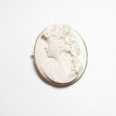 Hand Carved High Relief White Coral Leaf Hair Woman Cameo In 14K Yellow Gold Brooch Pin 1890's Victorian Victorian Style Cameo Brooch For Weddings, Victorian Cameo Brooch For Wedding, Heirloom Cameo Brooch For Wedding, Heirloom Cameo Brooches For Weddings, Heirloom Cameo Wedding Brooch, Antique Cameo Brooches For Wedding, Antique White Cameo Brooch, Victorian White Cabochon Brooches, White Victorian Cabochon Brooches