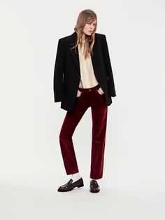 LE SLEEK STRAIGHT CORDUROY DARK BURGUNDY Classic Straight Silhouette Bottoms For Fall, Fall Straight Fit Bottoms, Fall Pants With Five Pockets And Straight Hem, Fall Classic Bottoms With Straight Silhouette, Business Casual Straight Silhouette Bottoms For Fall, Formal Straight Pants For Fall, Elegant Fall Pants With Five Pockets, Fall Business Casual Pants With Straight Silhouette, Business Casual Straight Pants For Fall