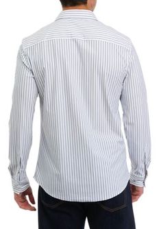 Defined by classic stripes, this woven shirt from TRUTH by Republic will instantly upgrade your workwear assortment. | TRUTH by Republic Men's Long Sleeve Stripe Woven Shirt, Medium Silk Button Up, Cutaway Collar, List Style, Tailored Shirts, Designer Clothes For Men, Cotton Silk, Mens Long Sleeve, Button Up Shirts, Work Wear