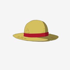 a yellow hat with a red ribbon around the brim, on a white background