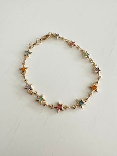 18k Gold Filled Multicolored Gold Star Chain Bracelet, Dainty Bracelet - Etsy Funky Gold Bracelet, Gold Bracelet Stacks, Bracelet Styles, Pretty Jewelry Necklaces, Star Chain, Jewelry Accessories Ideas, Bracelet Dainty, Dainty Bracelet, Dope Jewelry