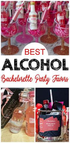 the best alcohol bottles for bachelor party favors are in this collage with text overlay