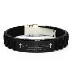 Meaningful black engraved stainless steel bracelet for Bible Verse. This is a special gift for Bible Verse, who can take it wherever they go. This lovely message-engraved bracelet is perfect for husbands, sons, or boyfriends. Durable and fashionable, this makes for the perfect fashion accessory. Product Features - Handmade Engraved Bracelet for Bible Verse. - It's an ideal gift idea for many occasions, such as Valentine's Day, Fathers' Day, Thanksgiving, Christmas, birthdays, or anniversaries. - Black Engraved Spiritual Bracelets, Black Spiritual Engraved Bracelets, Spiritual Black Engraved Bracelets, Black Engraved Wristband Bracelet, Black Stainless Steel Wristband, Personalized Inspirational Black Bracelets, Inspirational Personalized Black Bracelets, Verse Bracelet, Bible Verse Bracelet