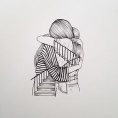 a drawing of two people hugging each other