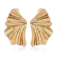 PRICES MAY VARY. Exquisite Design: Elevate your style with our gold stud earring featuring a mesmerizing design reminiscent of delicate wrinkled wings—perfect for women seeking unique stud earrings. This boho earring combines hammered textures with angel wing and leaf motifs, creating an exquisite accessory for any occasion. Quality Craftsmanship: Meticulously crafted using high-quality materials, our gold stud earring boasts exceptional craftsmanship. The hammered details enhance its boho appea Shell Texture, Ali D'angelo, Unique Stud Earrings, Boho Texture, Boho Earring, Stud Earrings Unique, Seashell Earrings, Knot Stud Earrings, Gold Earrings For Women