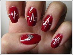 Heartbeat Nails Heart Month Ideas, Heartbeat Nails, Nurse Nails, Youtube Nail Art, Nails Heart, Hair And Nail Salon, Art Youtube, Gem Nails