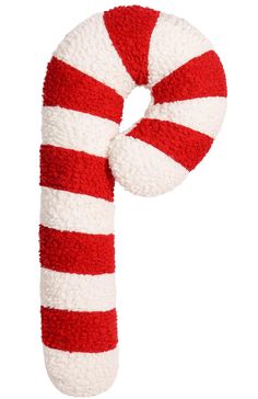 a red and white candy cane on a white background