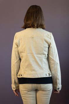 Transform any outfit with the Classic Jean Jacket. Made with stretch fabric, this denim jacket offers the perfect blend of style and comfort. Complete with four functional pockets and a 6-button front closure. 58% Cotton, 32% Lyocell, 8% Polyester Machine Wash Cold, Wash Separately, Wash Inside Out, Only Non-Chlorine Bleach When Needed, Tumble Dry Low, Low Iron When Needed, Or Dry Clean Style: LM1004WF Solid Denim Jacket With Pockets For Work, Fall Cotton Outerwear With Button Zip Fly, Fitted Cotton Utility Jacket With Flap Pockets, Casual Denim Jacket With Buttons For Work, Fitted Utility Outerwear With Buttoned Pockets, Casual Denim Outerwear With Button Zip Fly, Fitted Utility Denim Jacket With Pockets, Spring Workwear Outerwear With Button Zip Fly, Fitted Casual Utility Jacket With Pockets