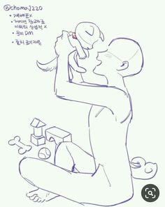 a drawing of a man holding a baby in his arms