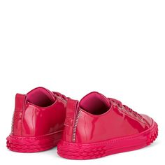 BLABBER Patent Leather Sneakers With Rubber Sole, Designer Patent Leather Sneakers With Rubber Sole, Designer Patent Leather Sneakers With Red Sole, Slip-on Patent Leather Sneakers With Branded Insole, Mary Jane Sneaker, Giuseppe Zanotti, Bright Pink, Leather Sneakers, Patch Logo