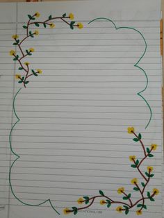 a piece of lined paper with yellow flowers on it