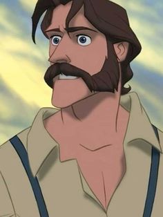 an animated image of a man with long hair and a moustache on his face