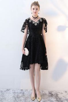 Shop Gorgeous Black Lace High Low Homecoming Dress Vneck online. All instock with free shipping. Pro since 2009. Fitted Black A-line V-neck Dress, Black V-neck Banquet Dress, Black Short Sleeve Mini Dress For Wedding, Black Knee-length V-neck Formal Dress, Black Knee-length V-neck Dress For Formal Occasions, Black Fitted V-neck Dress With Short Sleeves, Black A-line V-neck Dress For Formal Occasions, Black A-line V-neck Dress For Evening, Formal Black A-line V-neck Dress