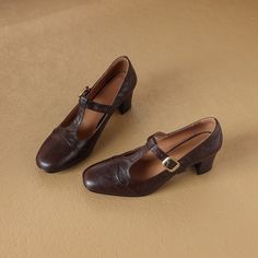 Classic Romantic Styles for Spring, Summer and Antumn. Perfect Match With All Kinds of Clothes. Details Determine Success Or Failure. Color: Black/BrownMaterial: SheepskinLining: Genuine LeatherInsole: Cow Leather (Unmovable）Sole: RubberHeels: 6 cm/2.36"Weight: 0.26 kg Each Shoes (measured size 8)Fit: Medium to Wide, Runs Normal.Origin: Made in China Production Time: About 5-7 days (Any exceptional case will email you, Please pay attention to your email left) Shipping Time: Free Shipping To most Fitted Closed Toe Mary Janes With Buckle Closure, Fitted Buckle Closure Mary Janes With Closed Toe, Fitted Buckle Closure Mary Janes, Brown Leather High Heel Mary Janes, Brown Closed Toe Mary Janes With Heel Strap, Brown Mary Janes With Heel Strap And Almond Toe, Retro Fitted Round Toe Mary Janes, Brown Leather Pointed Toe Mary Janes, Brown Pointed Toe Mary Janes With Heel Strap