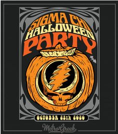 a poster for a halloween party with an orange pumpkin