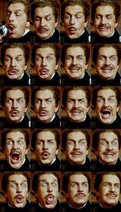 many different facial expressions in the same man's face, including one with an open mouth