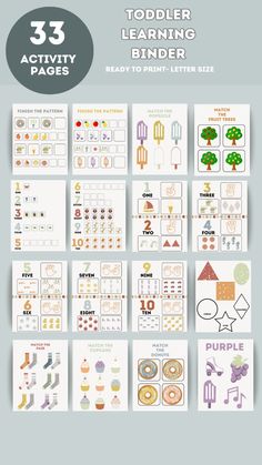 the printable activity pack for toddlers to learn numbers and letters with pictures on them