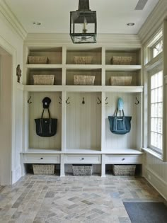 the inside of a house with lots of shelves