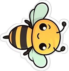 a sticker with a cartoon bee on it's back and eyes wide open